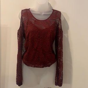 Hollister Maroon Cold Shoulder Lace Top